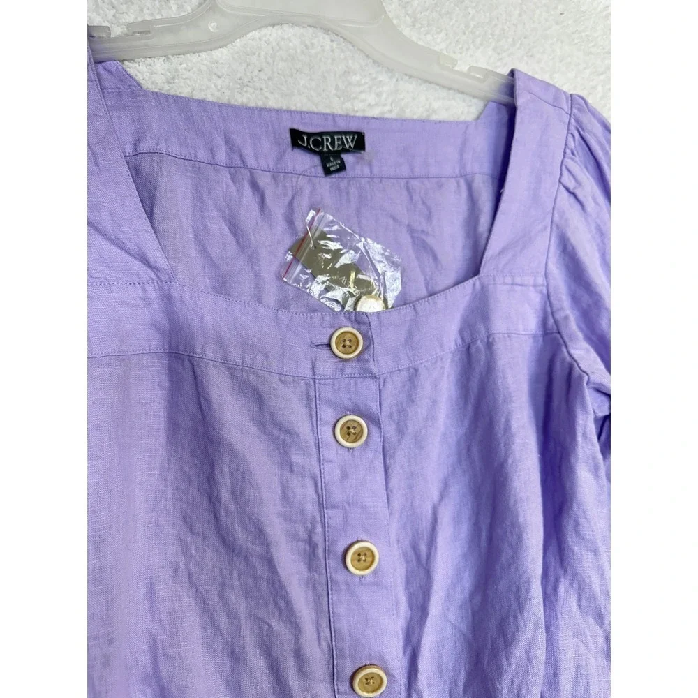 J.‎ Crew Linen Puff Sleeve Square Neck Crop Top Lilac Size S-New-
